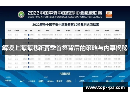 解读上海海港新赛季首签背后的策略与内幕揭秘
