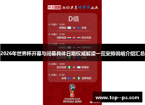 2026年世界杯开幕与闭幕具体日期权威解读一览安排说明介绍汇总
