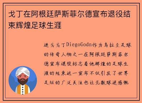 戈丁在阿根廷萨斯菲尔德宣布退役结束辉煌足球生涯